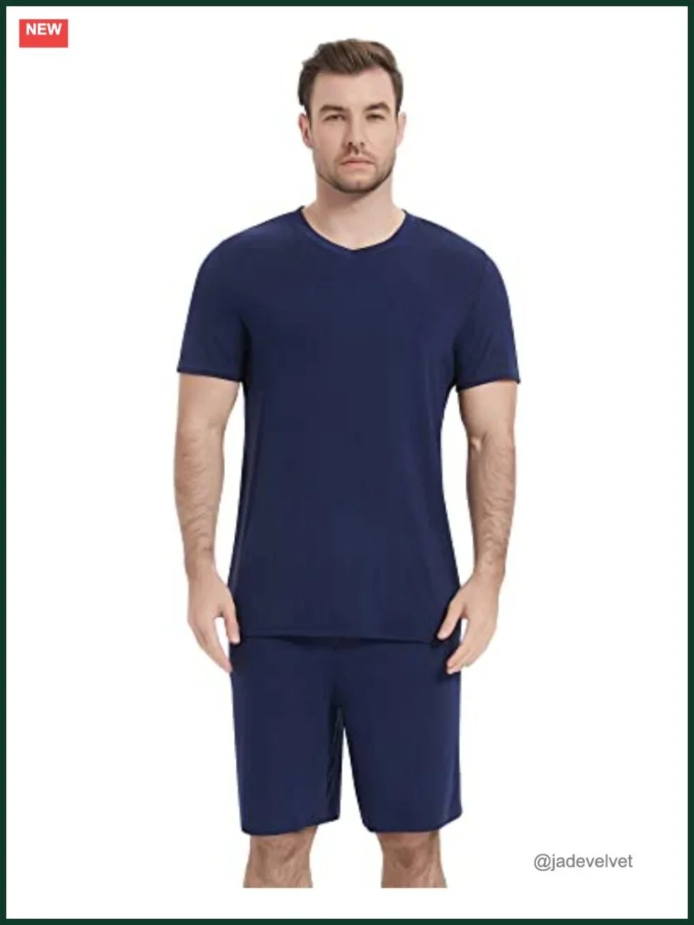 Viscose from Bamboo Men's Short Sleeve Pajama Set V Neck Sleepwear